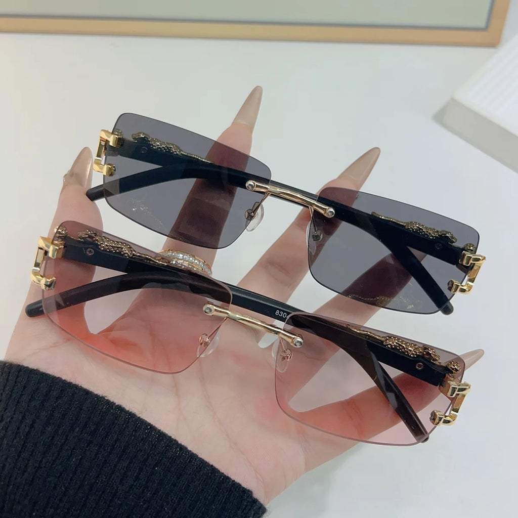 1 unidad de gafas de sol a la moda para hombres y mujeres, gafas de sol rectangulares sin marco personalizadas para la vida diaria, gafas de sol vintage para hombre Tu tienda rápida