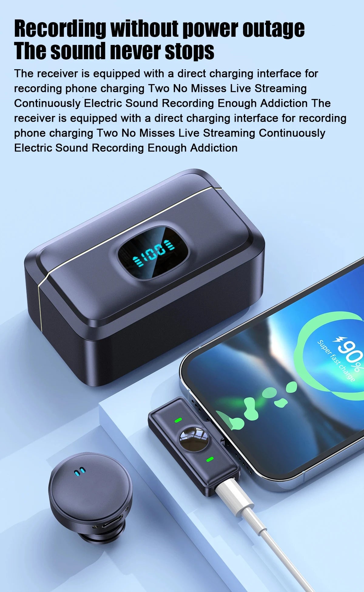 Micrófono Lavalier micrófono inalámbrico de 2,4 GHz micrófono de succión magnética con estuche de carga para grabación de vídeo Plug and Play Tu tienda rápida