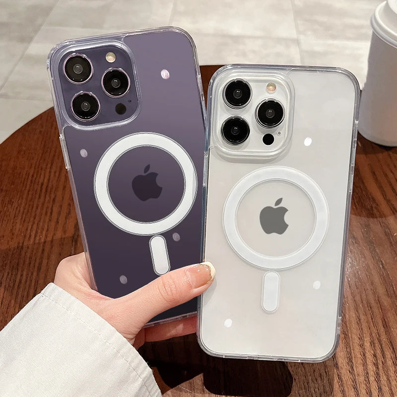 Para Magesafe funda de carga inalámbrica transparente magnética para iPhone 11 12 13 14 15 16 17 Air Pro Max Plus Mini cubierta de PC a prueba de golpes Tu tienda rápida