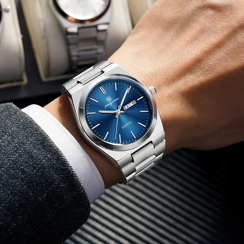 Reloj de pulsera PAAZOMU de cuarzo de lujo para hombre, relojes deportivos para hombre, Reloj luminoso resistente al agua con fecha y semana, Reloj de acero inoxidable para hombre + caja Tu tienda rápida