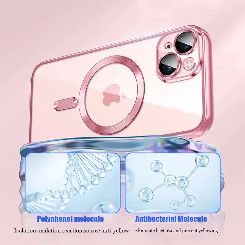 Funda de silicona ultrafina con revestimiento transparente para iPhone 16 15 14 13 12 11 Pro Max 16 Plus Magsafe película de lente magnética cubierta protectora rosa Tu tienda rápida
