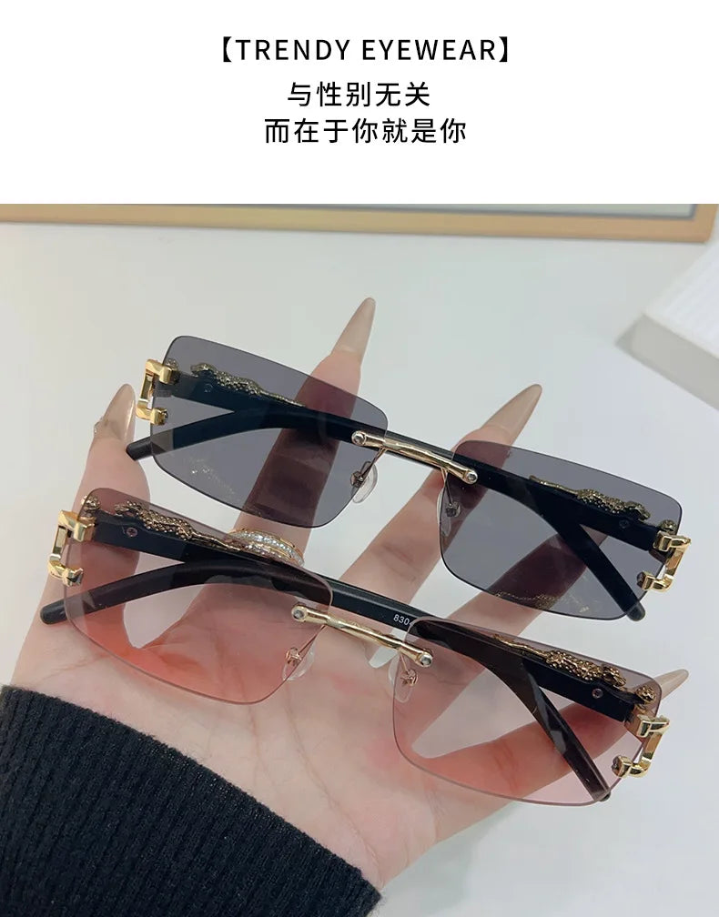 1 unidad de gafas de sol a la moda para hombres y mujeres, gafas de sol rectangulares sin marco personalizadas para la vida diaria, gafas de sol vintage para hombre Tu tienda rápida