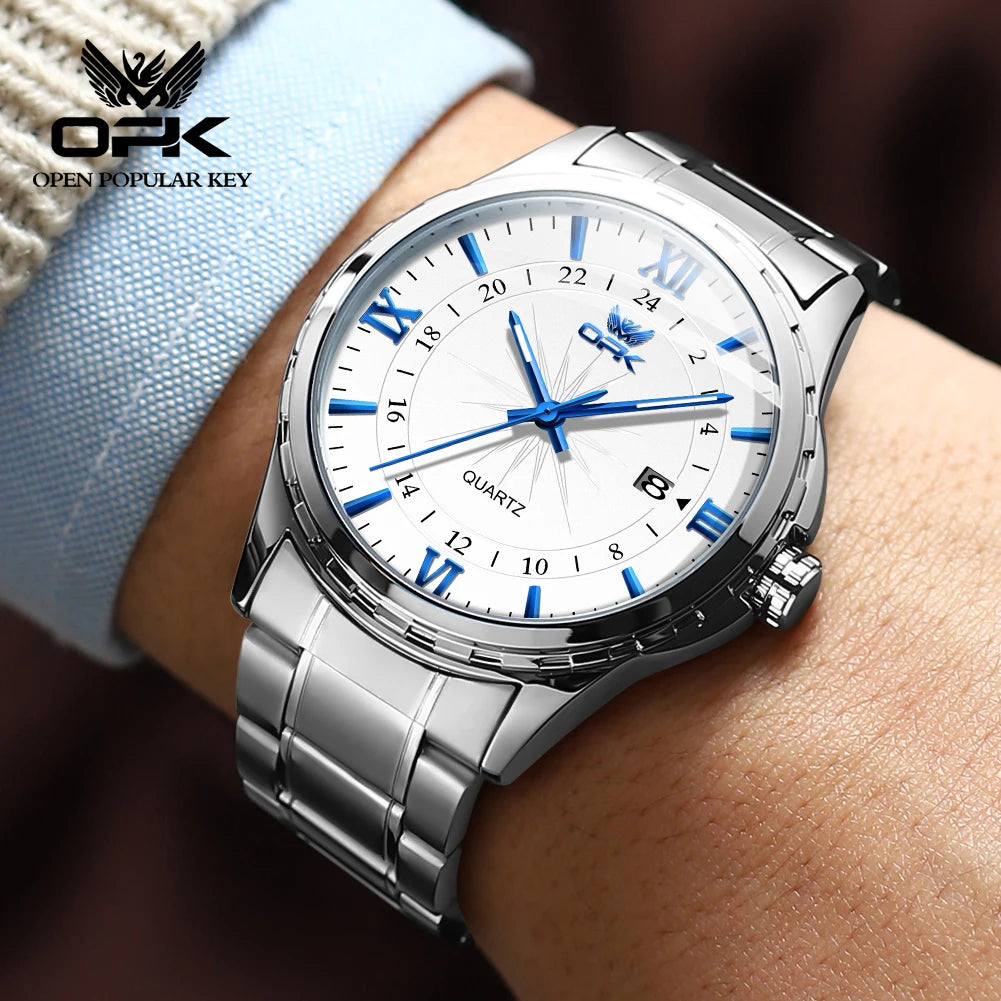 Reloj de cuarzo para hombre con doble calendario y correa de acero marca OPK 6003 Tu tienda rápida