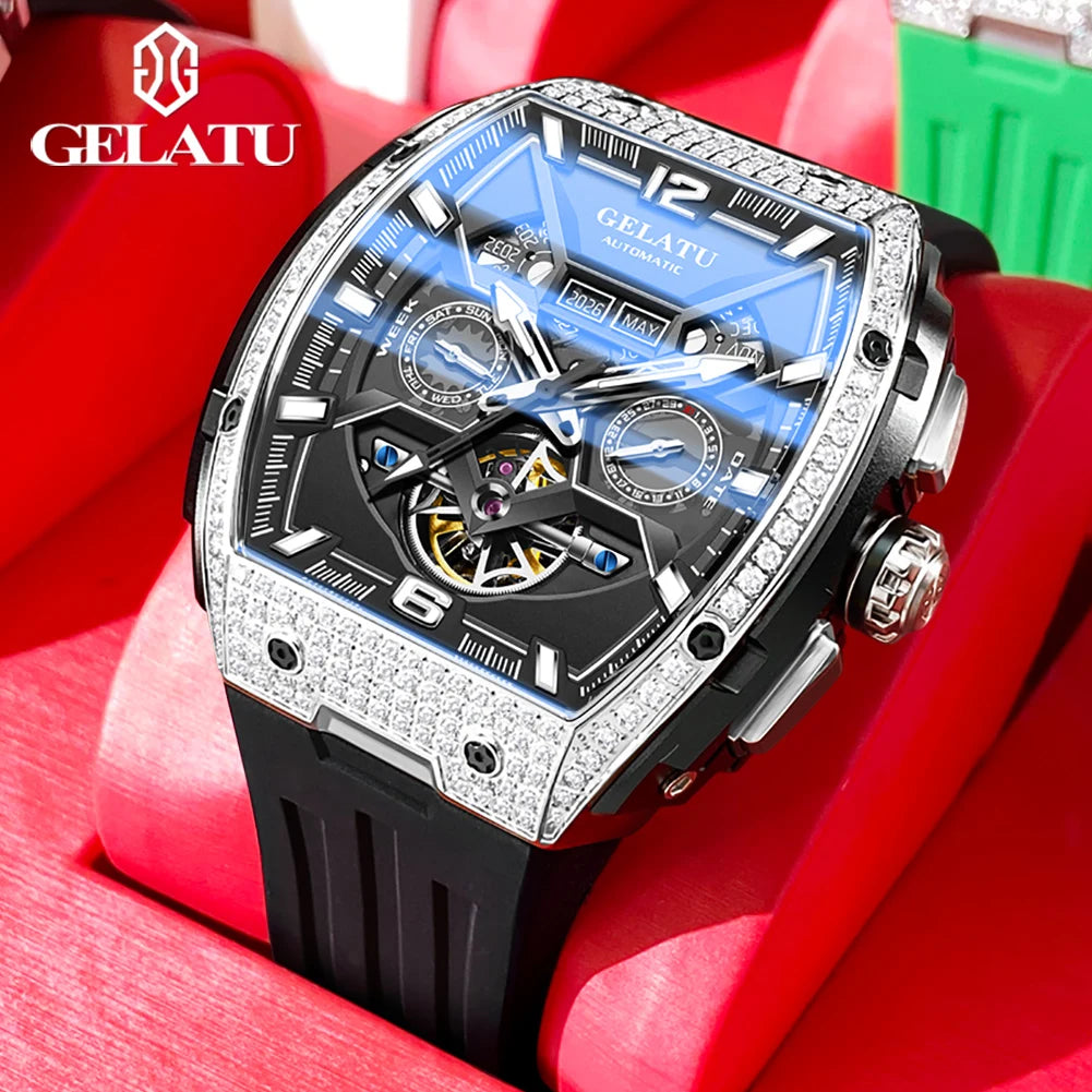 Elevate Your Style with the GELATU Men's Luxury Hollow Automatic Mechanical Watch - Waterproof, Luminous Big Dial Date Timepiece