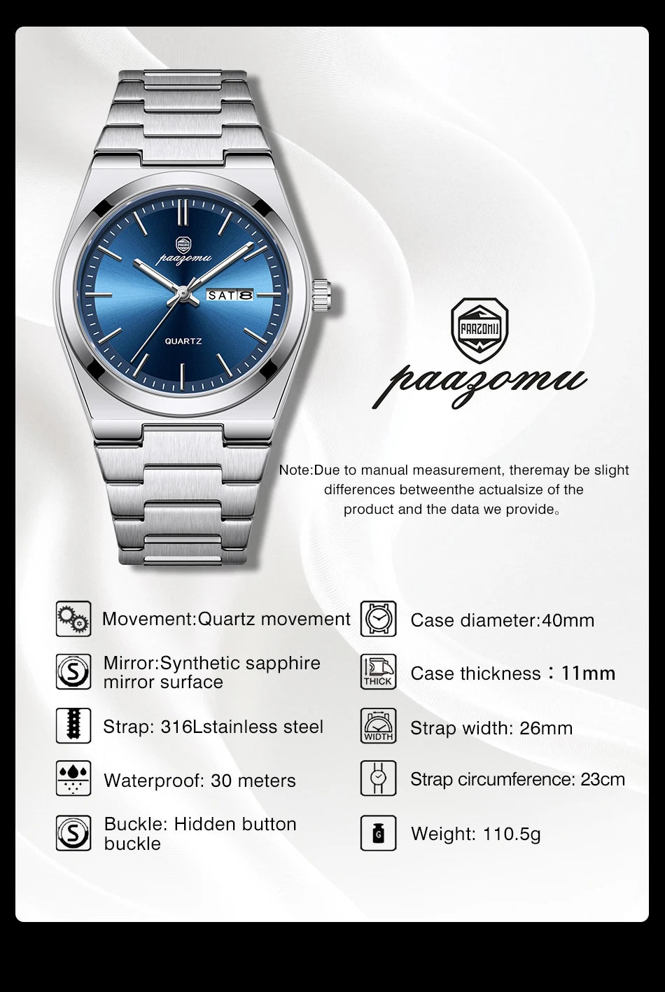 Reloj de pulsera PAAZOMU de cuarzo de lujo para hombre, relojes deportivos para hombre, Reloj luminoso resistente al agua con fecha y semana, Reloj de acero inoxidable para hombre + caja Tu tienda rápida