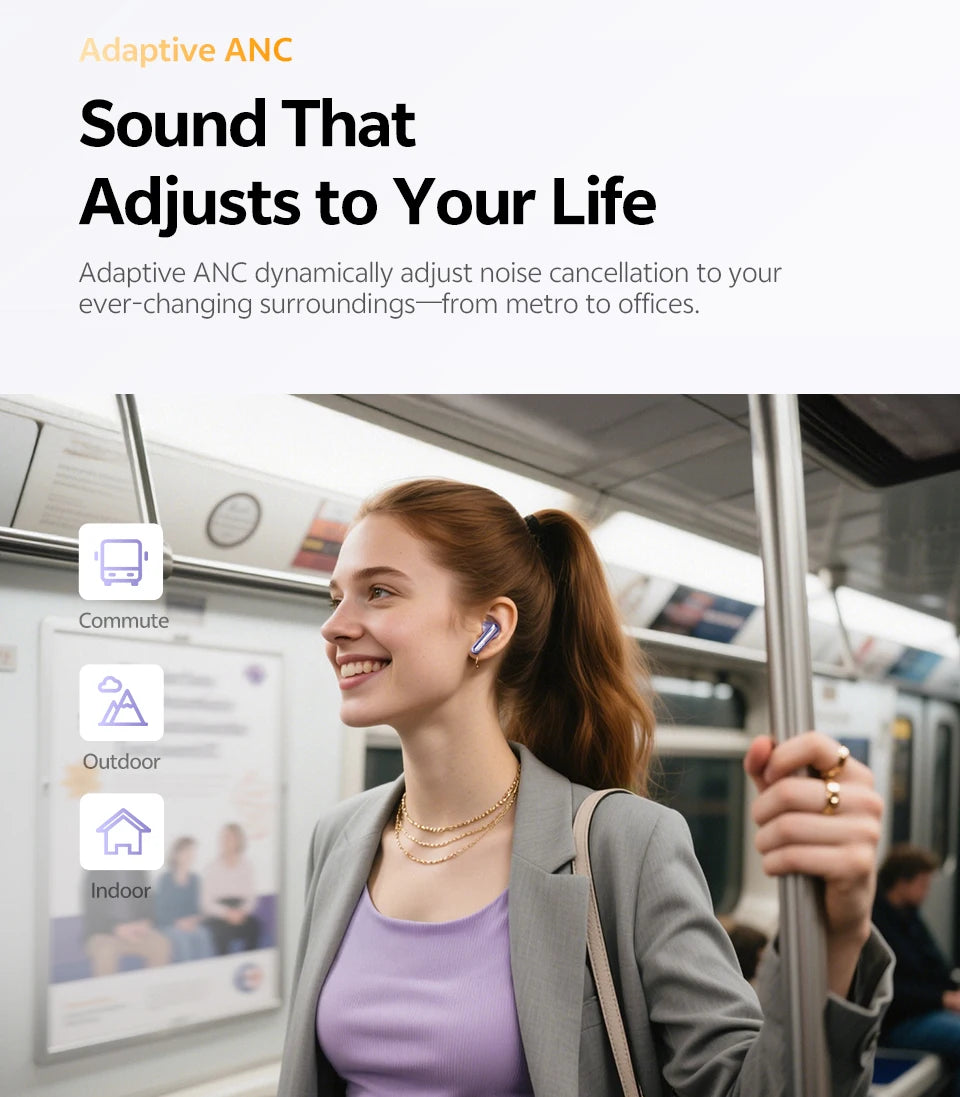 QCY MeloBuds N70 ANC Auriculares inalámbricos Bluetooth 6.0 con cancelación de ruido adaptativa, audio LDAC de alta resolución, 6 micrófonos, 50 horas de reproducción, carga inalámbrica, detección intraaural Tu tienda rápida