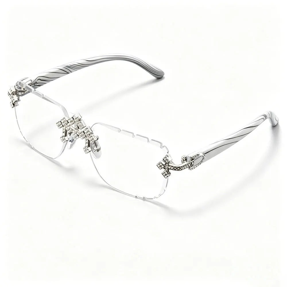2025 gafas de sol cuadradas sin montura a la moda para mujer, montura de Metal con diamantes cruzados, gafas de lujo con lentes cortados UV400, gafas de sol Tu tienda rápida