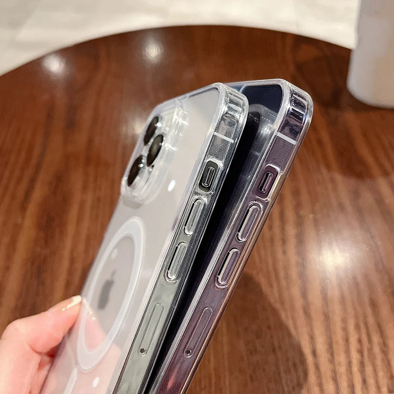 Para Magesafe funda de carga inalámbrica transparente magnética para iPhone 11 12 13 14 15 16 17 Air Pro Max Plus Mini cubierta de PC a prueba de golpes Tu tienda rápida