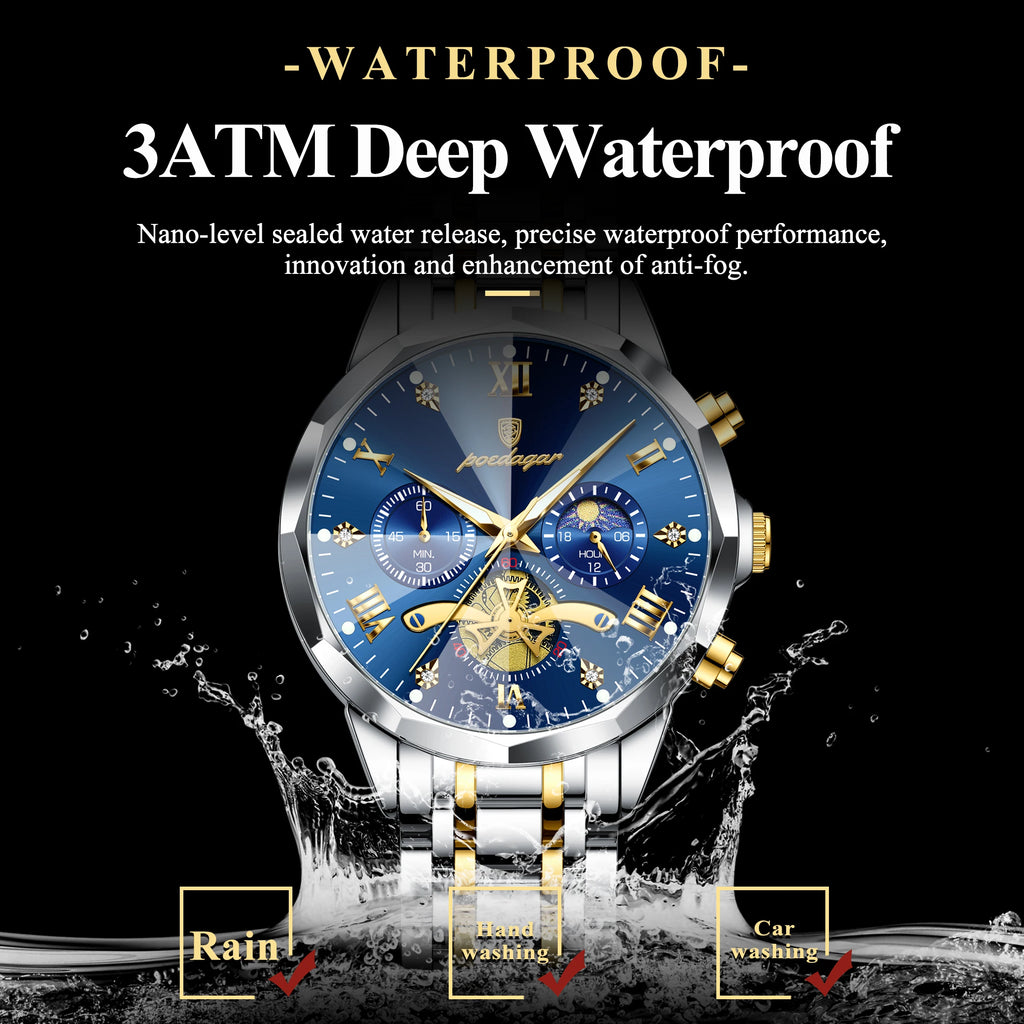 Elevate Your Style with the Luxury Men's Waterproof Chronograph Watch Featuring a Luminous Dial and Durable Stainless Steel Design