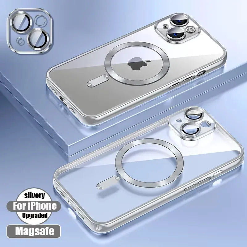 Funda de silicona ultrafina con revestimiento transparente para iPhone 16 15 14 13 12 11 Pro Max 16 Plus Magsafe película de lente magnética cubierta protectora rosa Tu tienda rápida