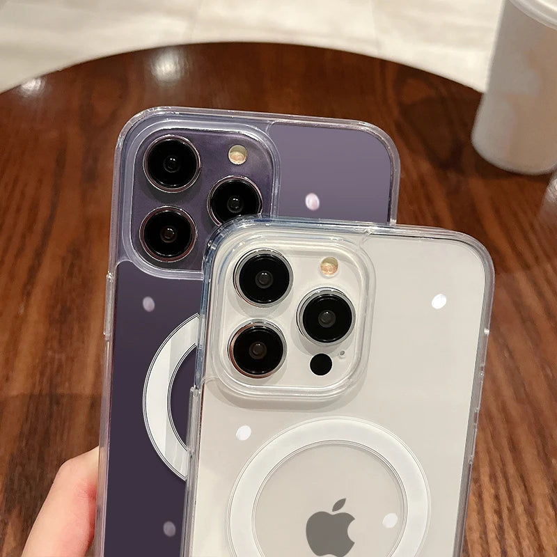 Para Magesafe funda de carga inalámbrica transparente magnética para iPhone 11 12 13 14 15 16 17 Air Pro Max Plus Mini cubierta de PC a prueba de golpes Tu tienda rápida