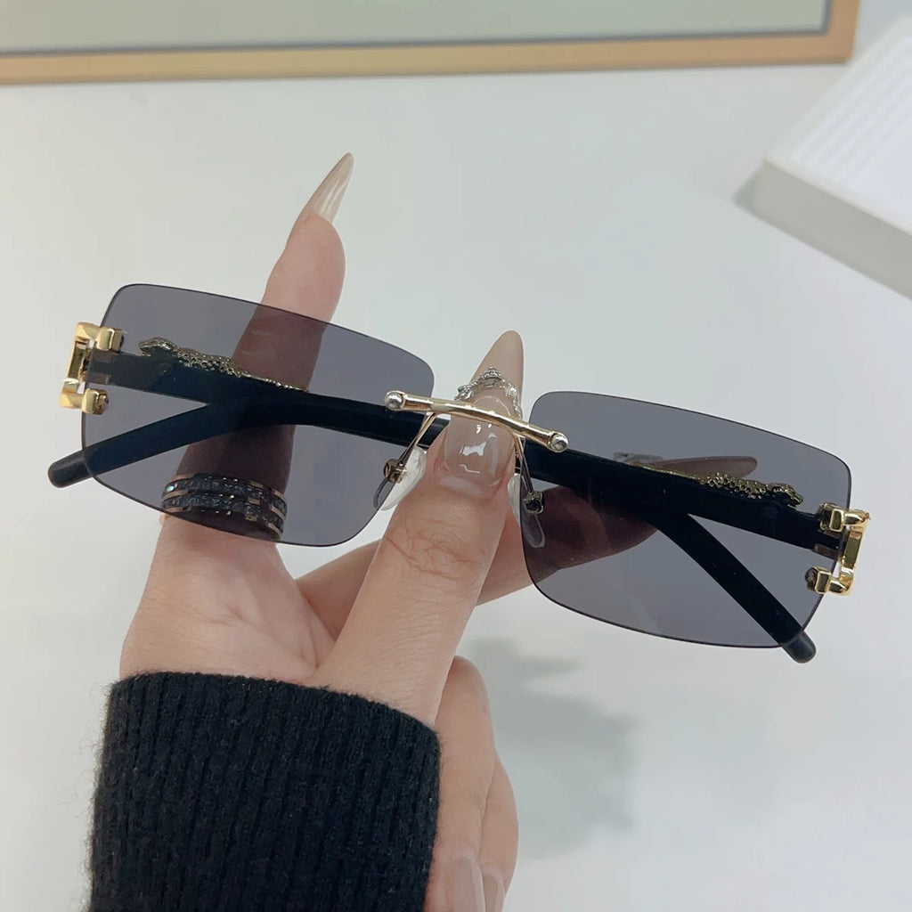 1 unidad de gafas de sol a la moda para hombres y mujeres, gafas de sol rectangulares sin marco personalizadas para la vida diaria, gafas de sol vintage para hombre Tu tienda rápida