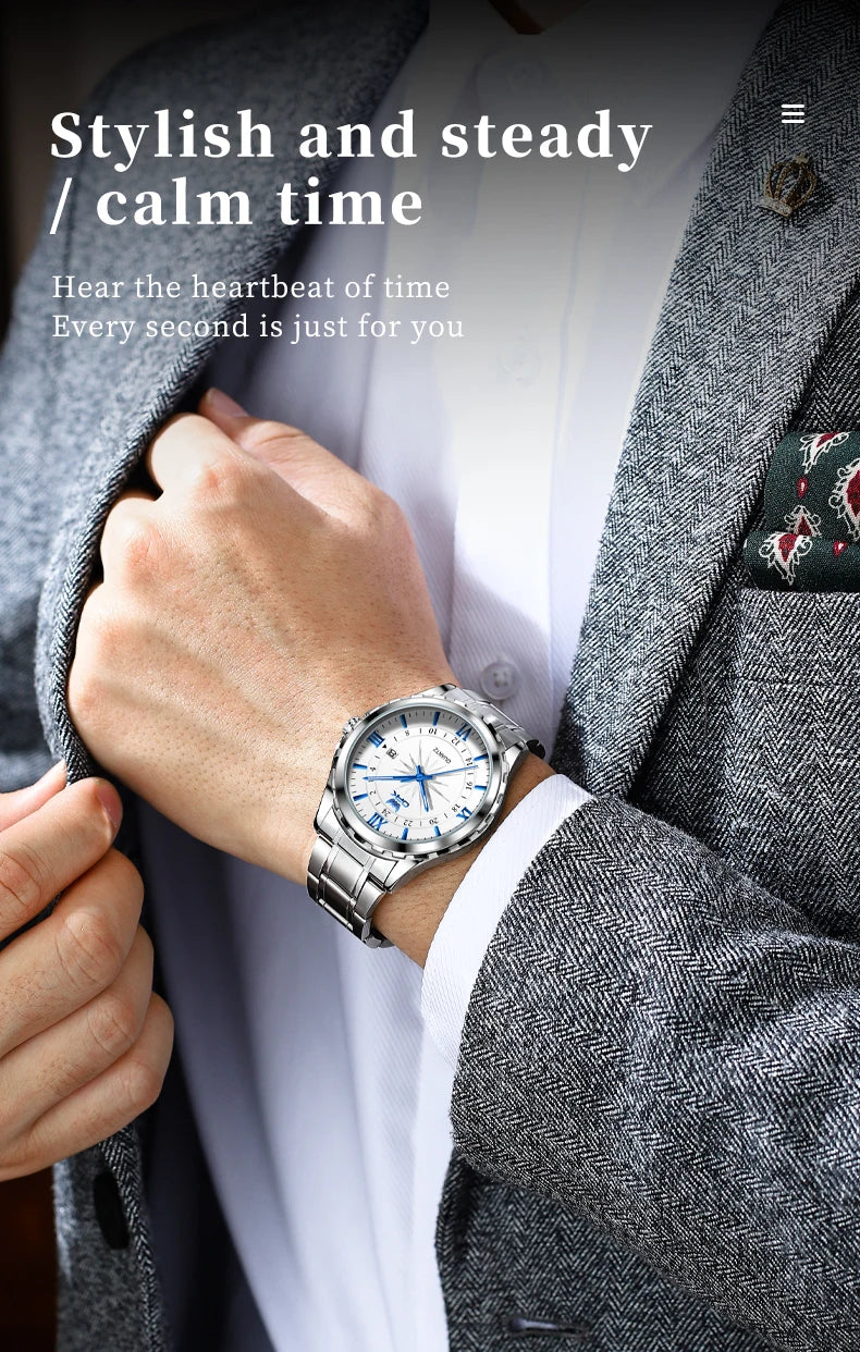 Reloj de cuarzo para hombre con doble calendario y correa de acero marca OPK 6003 Tu tienda rápida