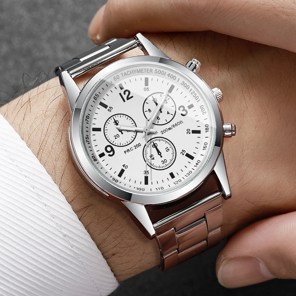 Reloj de cuarzo de negocios para Hombre a la moda, Reloj de pulsera con correa plateada de lujo, Reloj para Hombre (sin caja) Tu tienda rápida
