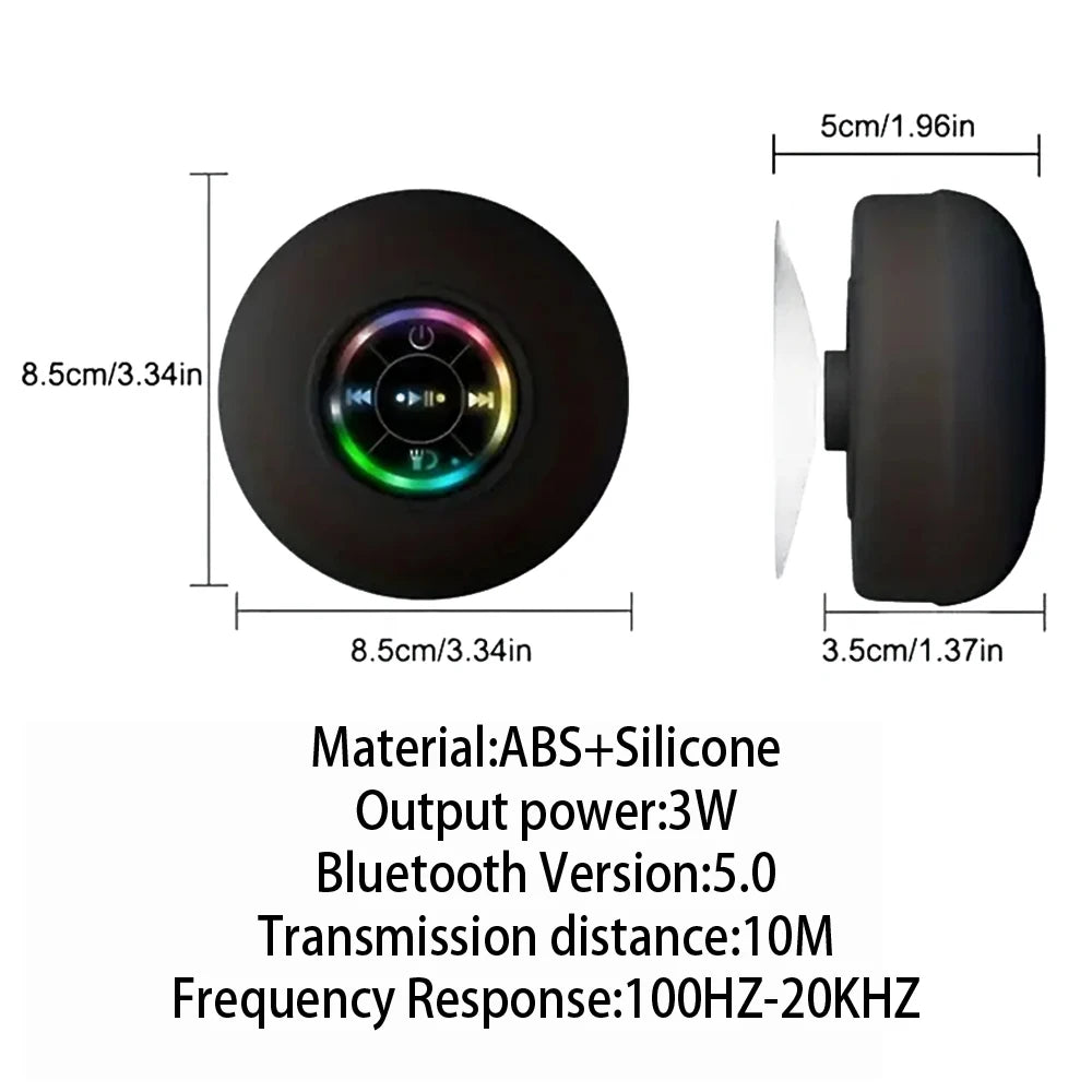 Altavoz portátil inalámbrico con Bluetooth, luz LED IPX4, resistente al agua, para exteriores, baño, ventosa grande, caja de sonido estéreo Tu tienda rápida