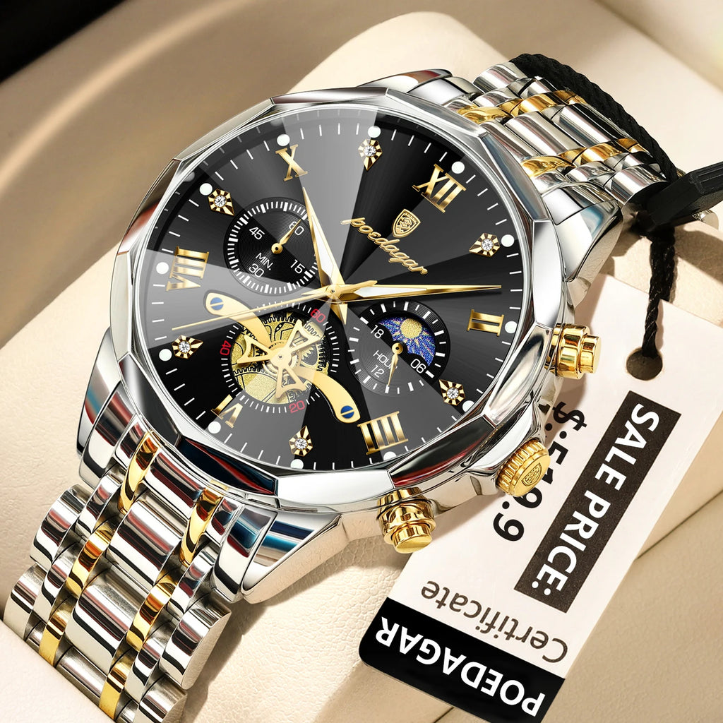 Elevate Your Style with the Luxury Men's Waterproof Chronograph Watch Featuring a Luminous Dial and Durable Stainless Steel Design