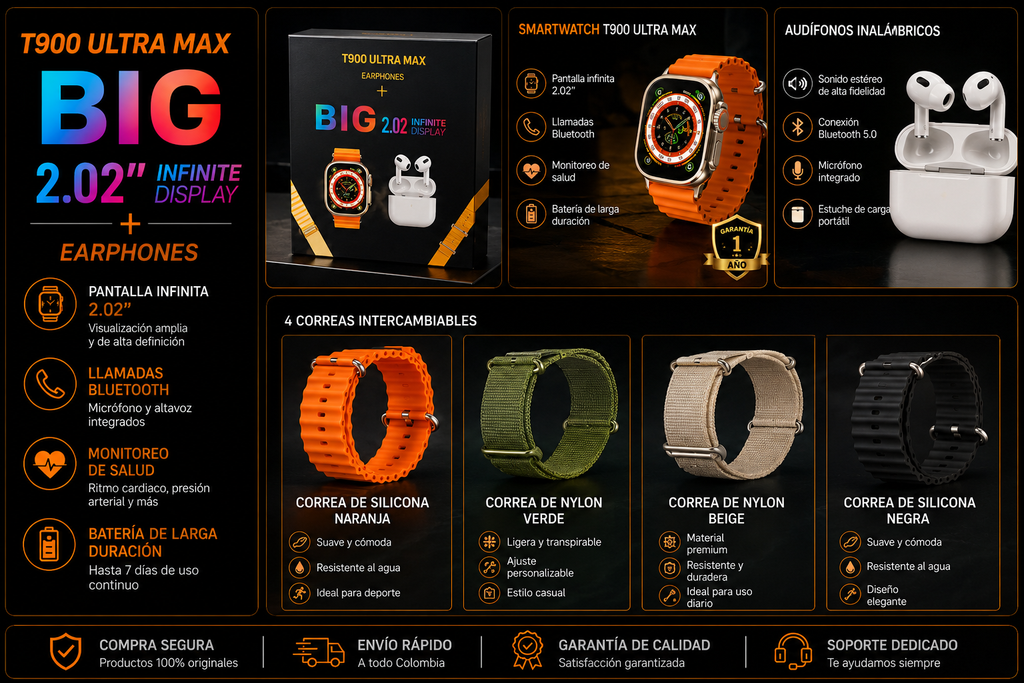 Combo Reloj T900 Black Days